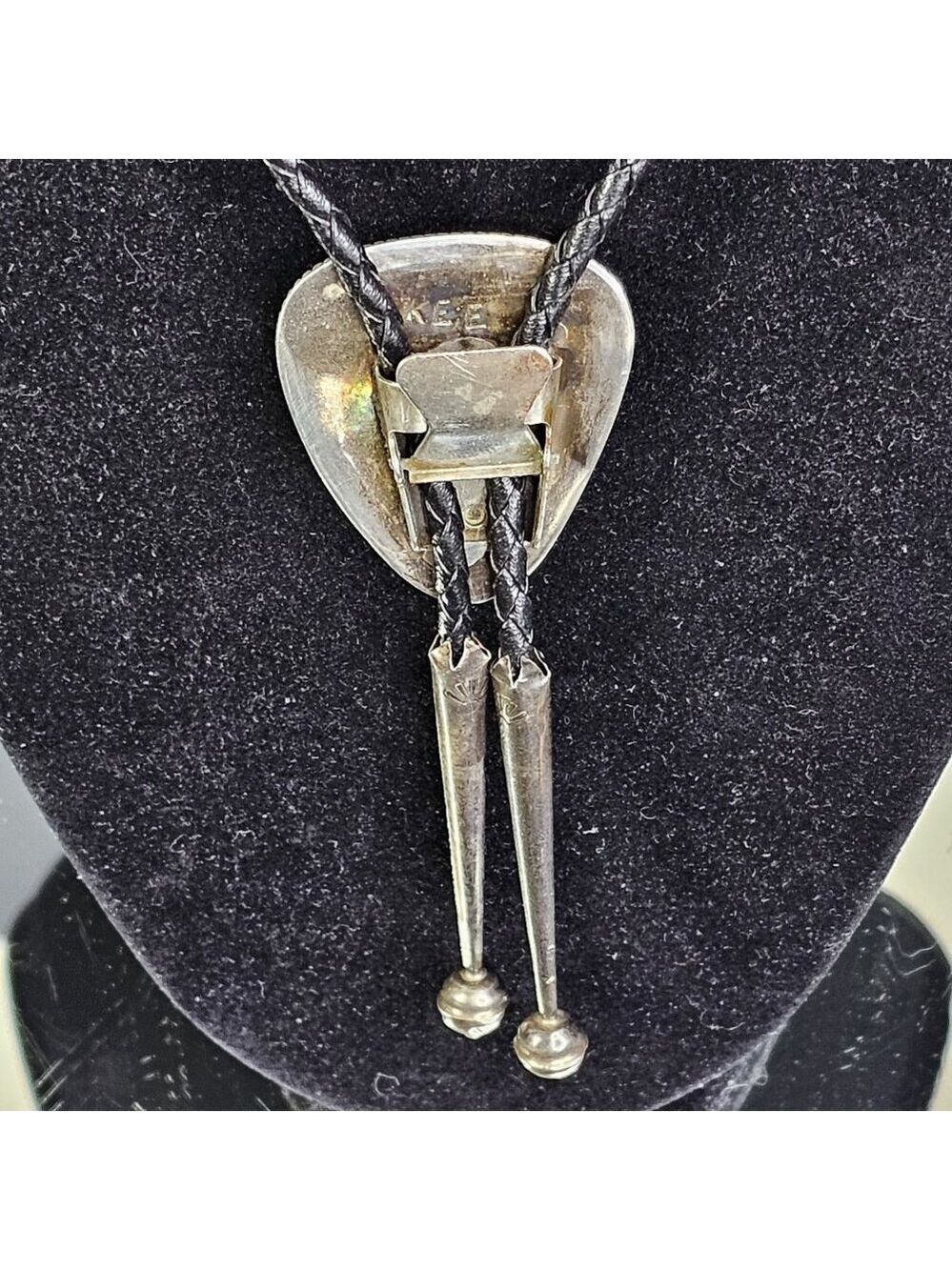 Navajo Turquoise On Silver BOLO Tie Hallmarked K E E with Sterling 925 Tips KEE - Picture 5 of 16